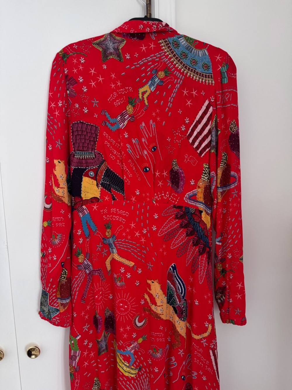 Farm Rio Carnival long sleeve‎ maxi dress red, size medium - Picture 6 of 8